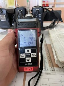 Front view of the Riken Keiki GX-2012 portable multi-gas detector showing digital display and keypad.