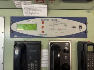 Smart ODME oil discharge monitoring equipment panel during calibration, health check, and annual survey service in Spain including Algeciras, Gibraltar, Huelva, Cartagena, Barcelona, and Bilbao.