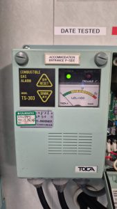 Toca Seiki TS-303 combustible gas alarm control panel calibrated and tested on board a ship in compliance with IMO regulations.
