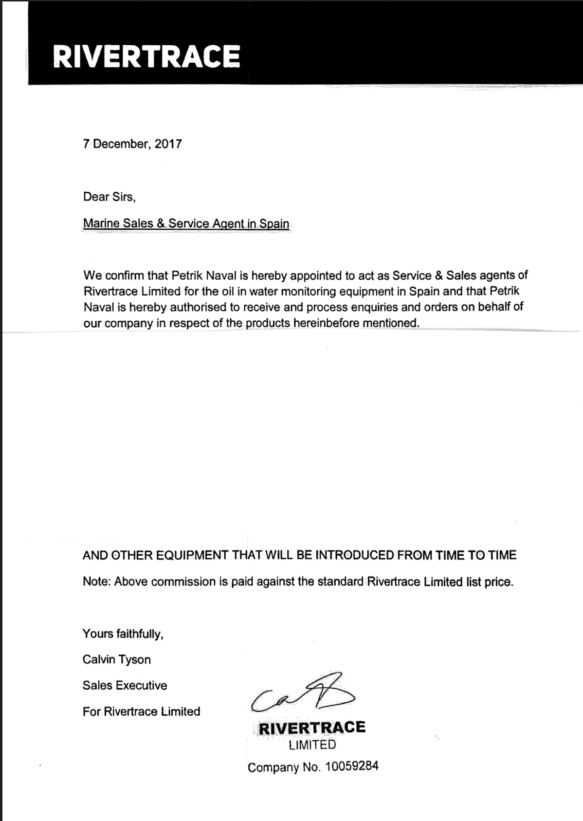 Rivertrace Engineering Spain Authorization Letter